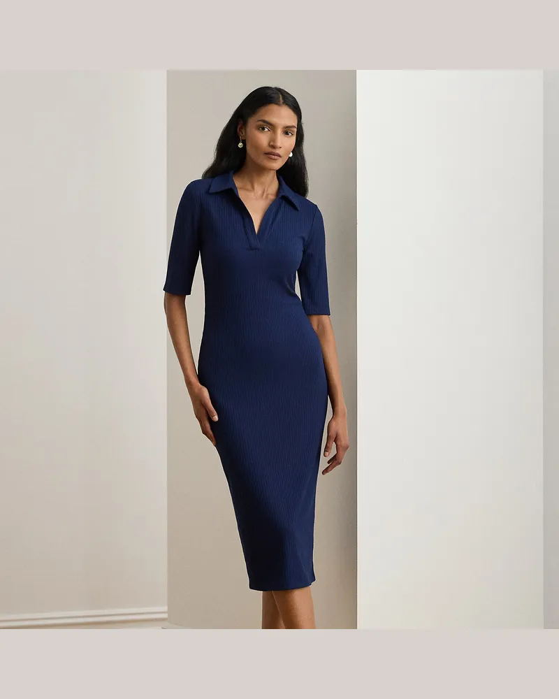 Ralph Lauren Polokleid in Rippenstrick Blue