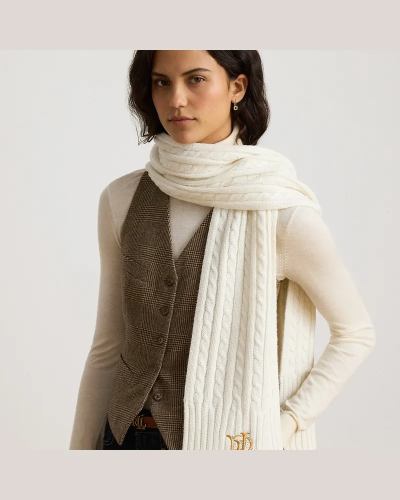 Ralph Lauren Zopfmusterschal mit gesticktem Logo Cream