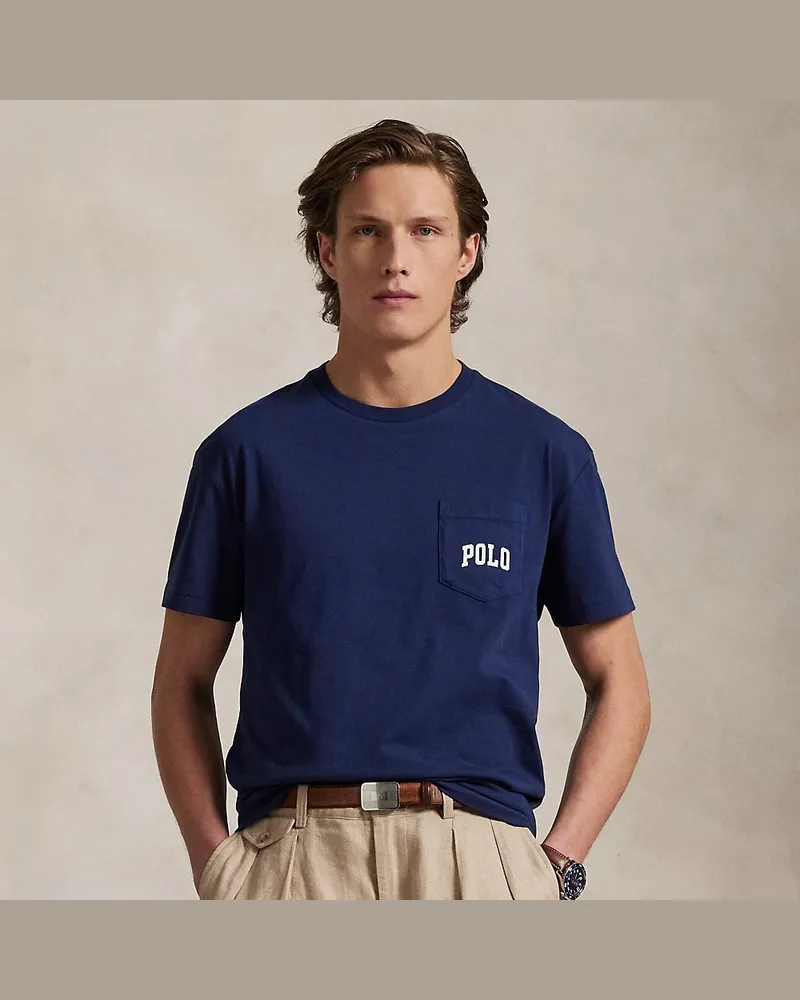 Ralph Lauren Custom-Slim Jersey-T-Shirt mit Polo Bear Blue