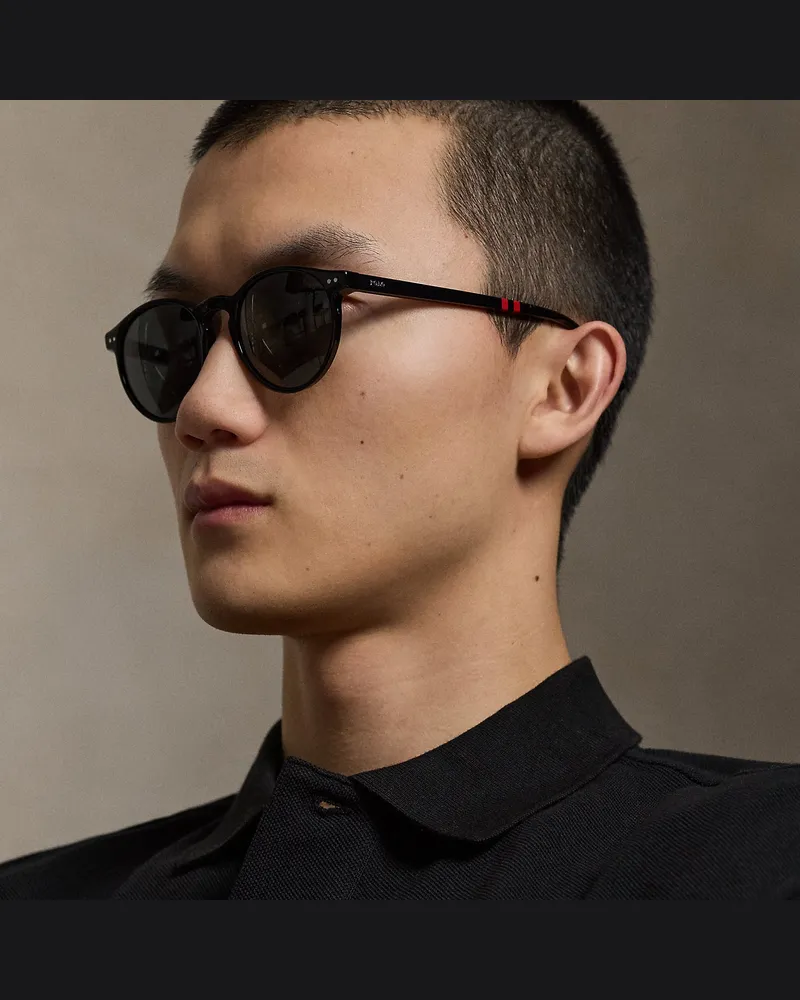 Ralph Lauren Runde Sonnenbrille mit Rugby-Streifen Black