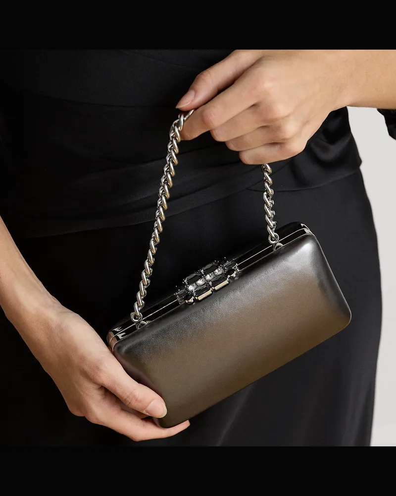 Ralph Lauren Kleine Metallic-Nappaleder-Clutch Franki Silver