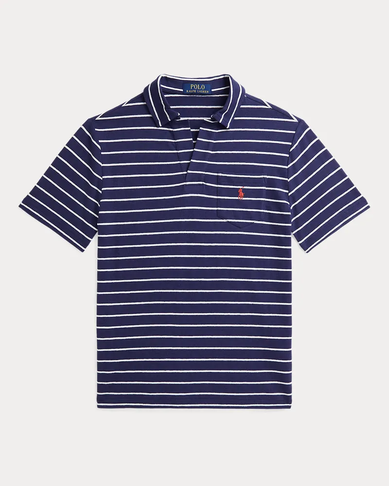 Ralph Lauren Baumwoll-Leinen-Poloshirt mit Streifen Blue