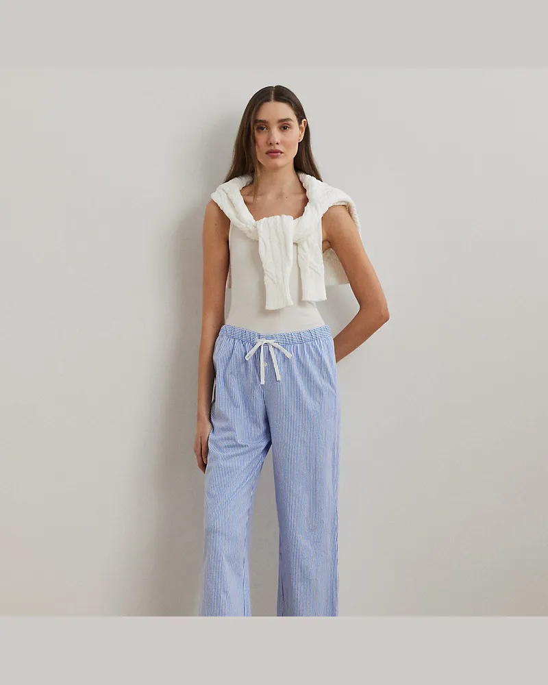 Ralph Lauren Gestreifte Pyjamahose aus Baumwolljersey Blue