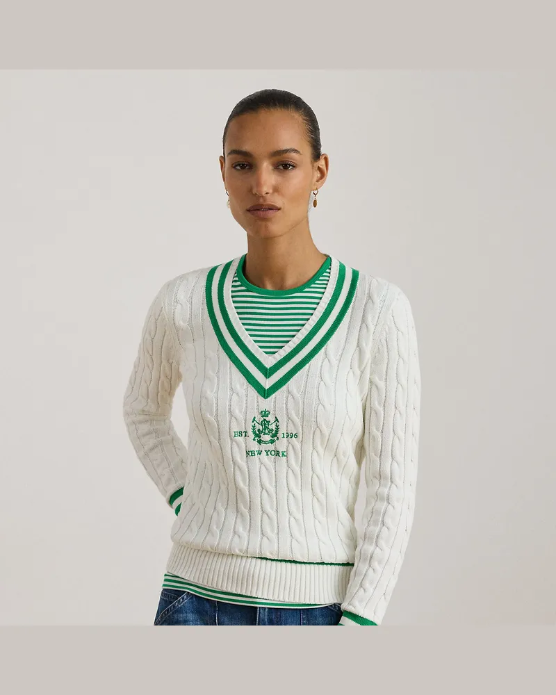 Ralph Lauren Cricket-Pullover mit Zopfmuster White