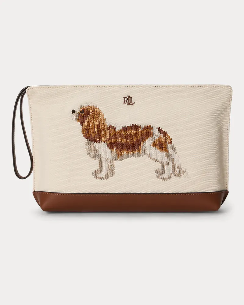 Ralph Lauren Segeltuch-Pochette mit gesticktem Hund Natural