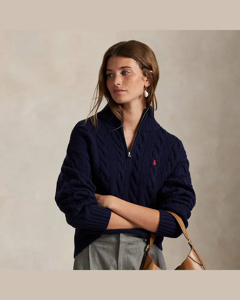 Ralph Lauren Woll-Kaschmir-Pullover mit Zopfmuster Blue