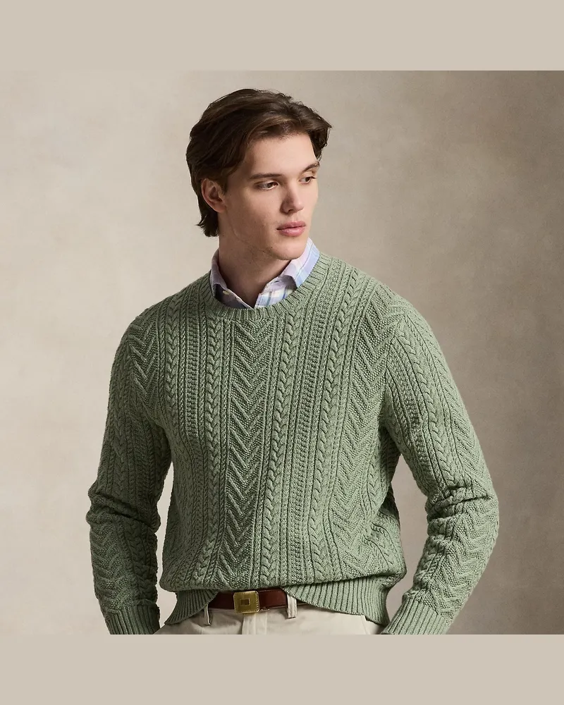 Ralph Lauren Baumwoll-Leinen-Pullover in Aran-Strick Green