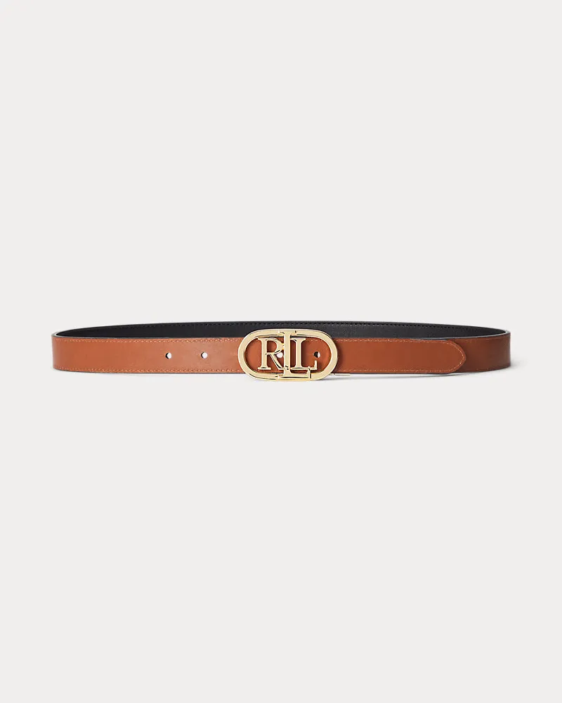 Ralph Lauren Schmaler wendbarer Ledergürtel mit Logo Black