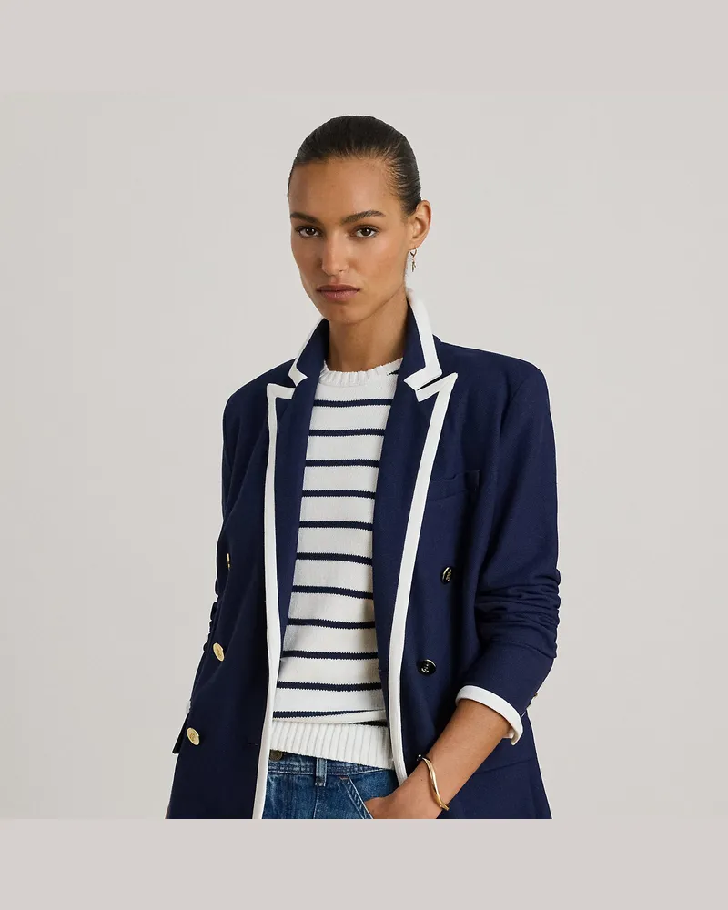 Ralph Lauren Kurzgrößen - Zweifarbiger zweireihiger Piqué-Blazer Blue