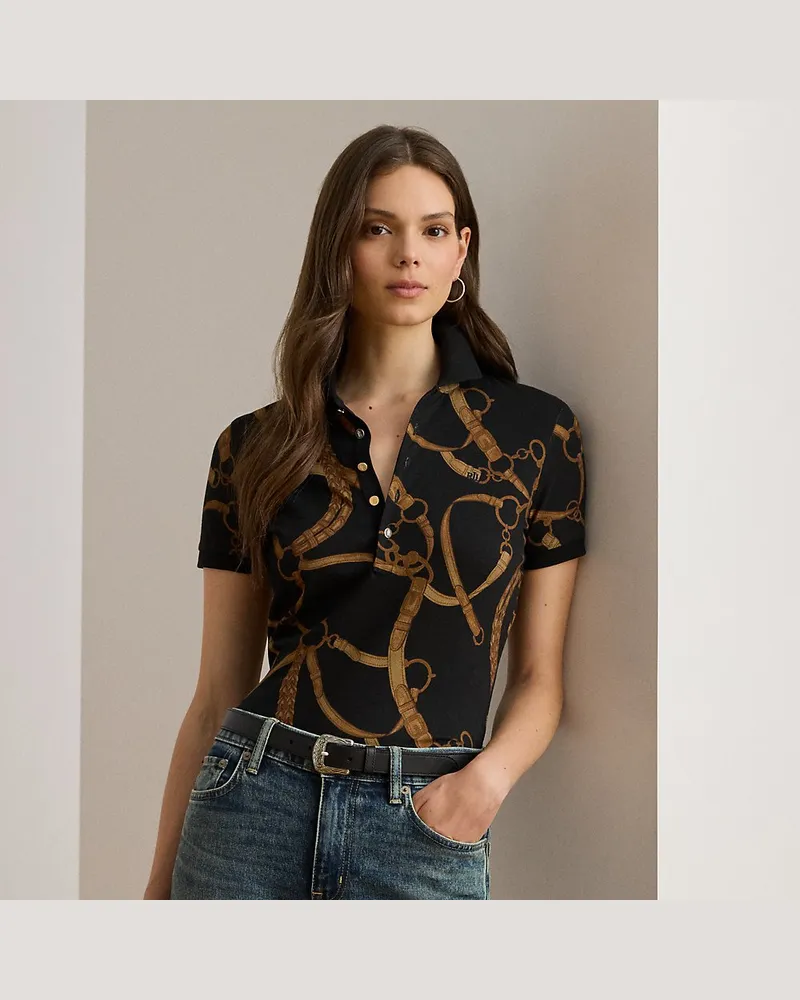 Ralph Lauren Stretchpiqué-Poloshirt mit Gürteldruck Black