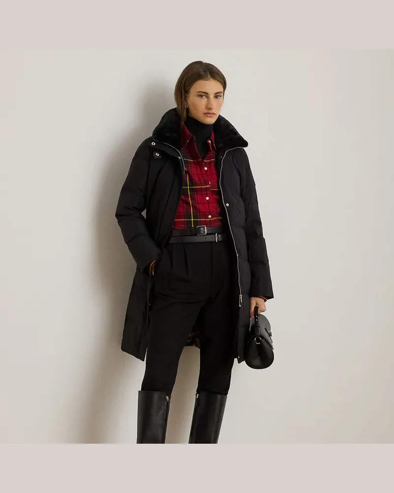 Ralph Lauren Daunenmantel mit Kunstpelzbesatz Black