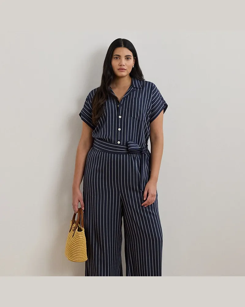 Ralph Lauren Plus Größen - Gestreifter Jumpsuit mit weitem Bein Blue