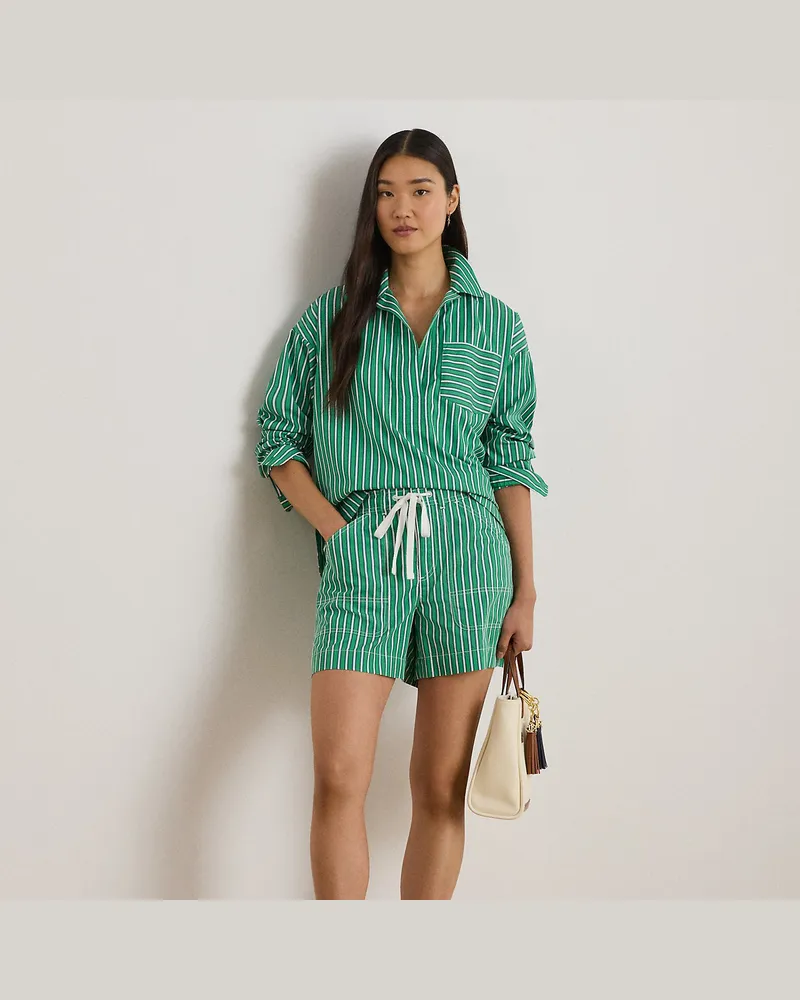 Ralph Lauren Gestreifte Baumwollshorts mit Tunnelzug Green