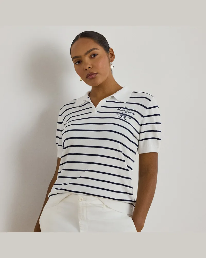 Ralph Lauren Plus Größen - Gestreifter Polo-Pullover mit Baumwolle White