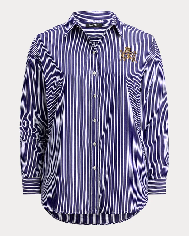Ralph Lauren Plus Größen - Gestreiftes Relaxed-Fit Baumwollhemd Blue