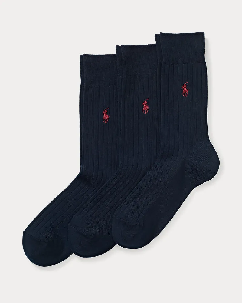 Ralph Lauren 3er-Pack gerippte Crew-Socken Blue