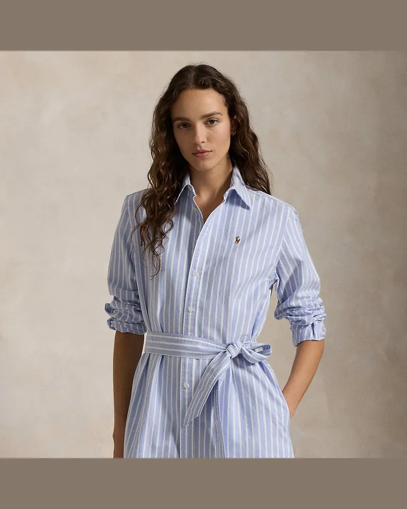 Ralph Lauren Gestreiftes Oxford-Hemdkleid mit Gürtel Blue