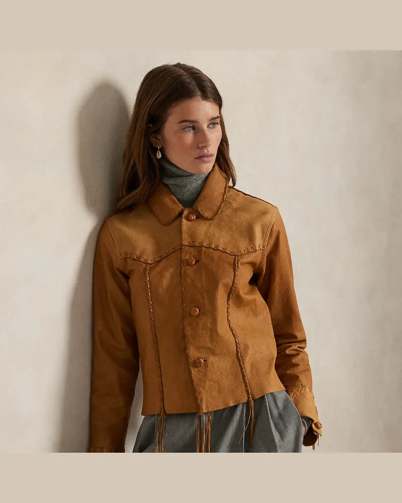 Ralph Lauren Western-Hemdjacke aus Leder Tan