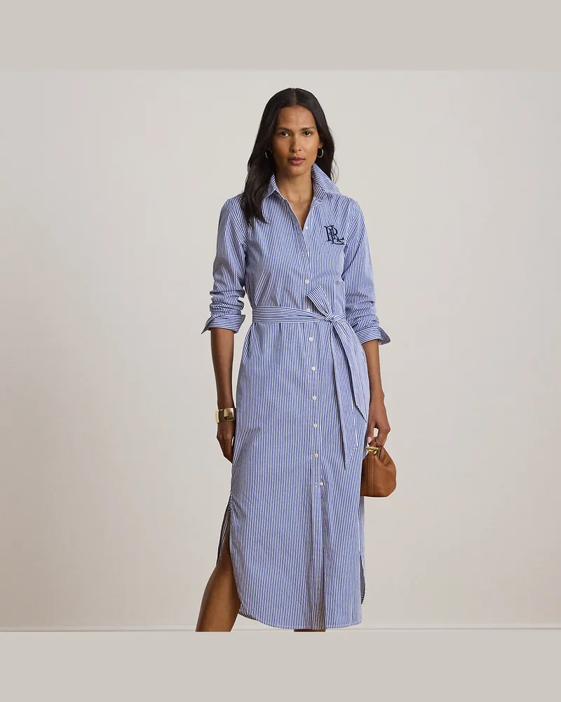 Ralph Lauren Kurzgrößen - Hemdkleid aus merzerisierter Baumwolle Blue