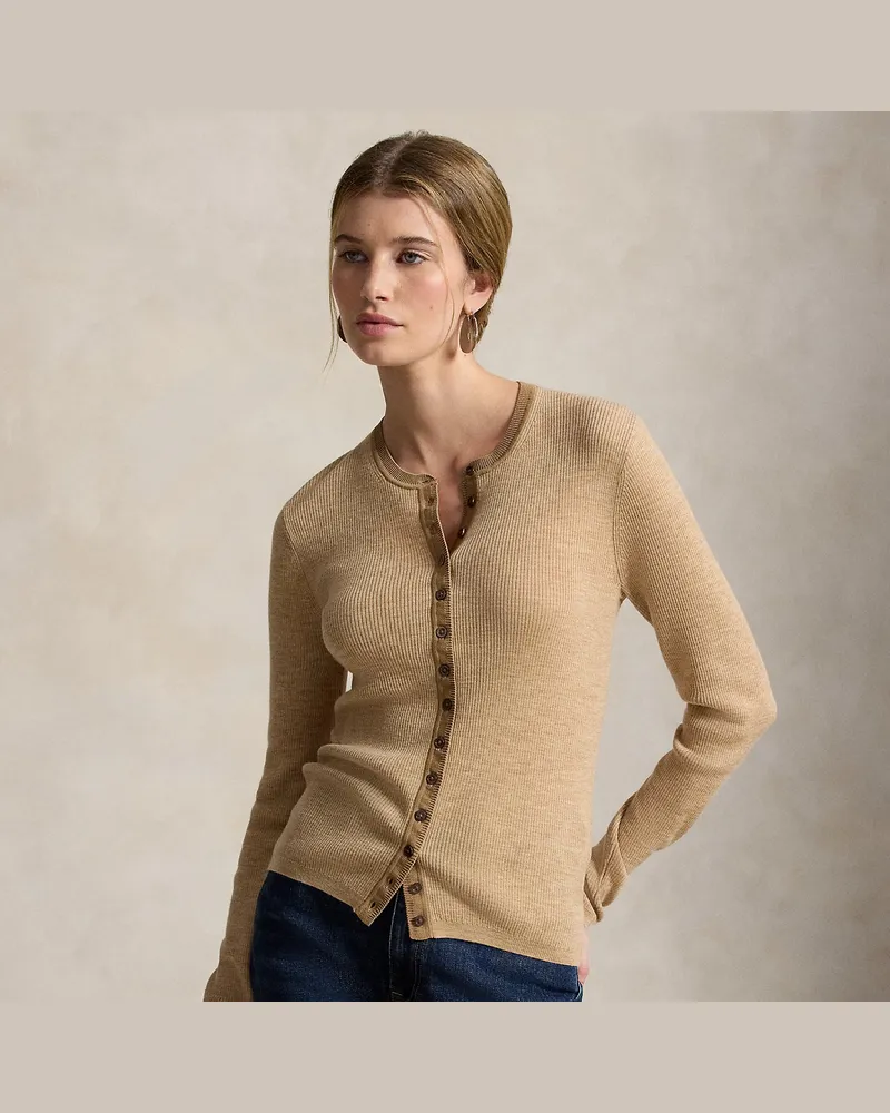 Ralph Lauren Gerippte Strickjacke aus Wolle Natural
