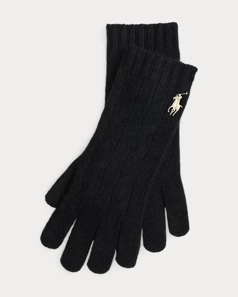 Ralph Lauren Woll-Kaschmir-Handschuhe mit Zopfmuster Black