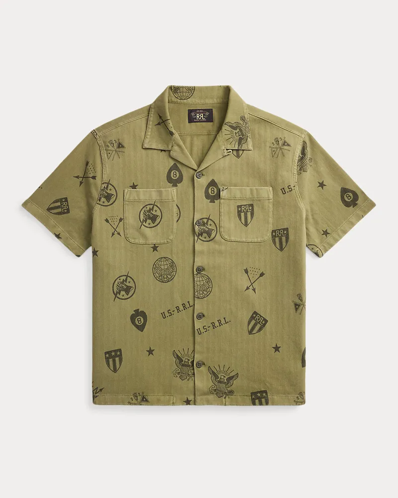 Ralph Lauren Strick-Kurzarmhemd mit Fischgratmuster Green