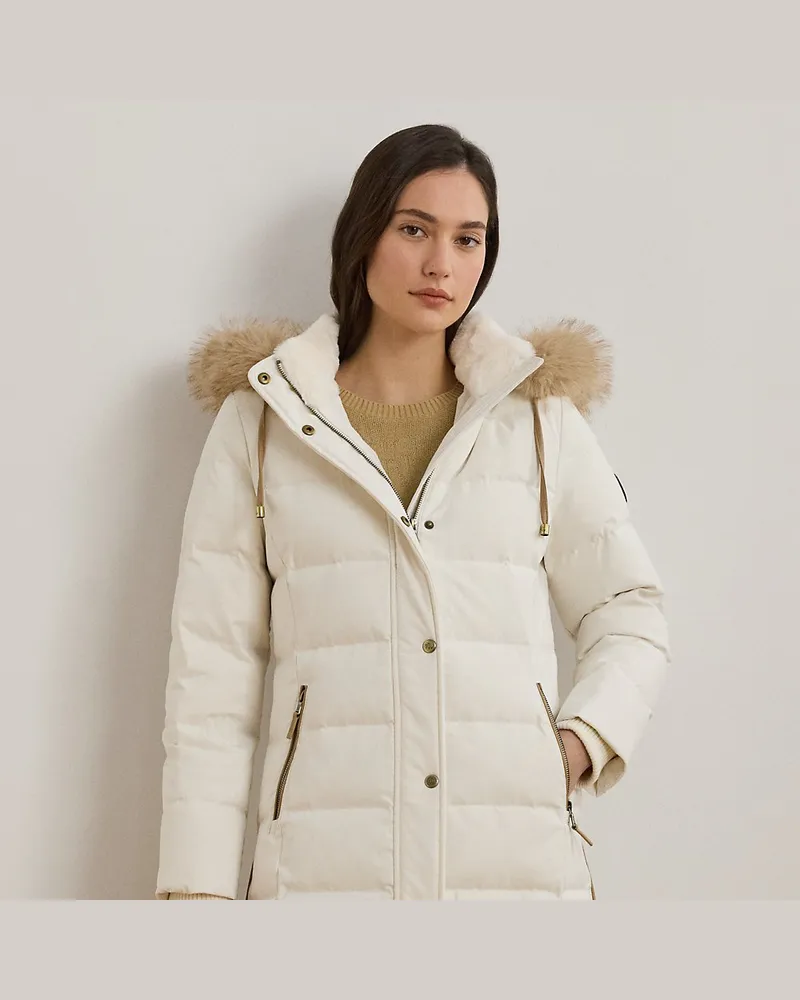 Ralph Lauren Daunenmantel mit Kapuze und Kunstpelz Cream