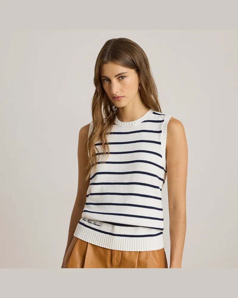 Ralph Lauren Gestreifter ärmelloser Baumwollpullover White