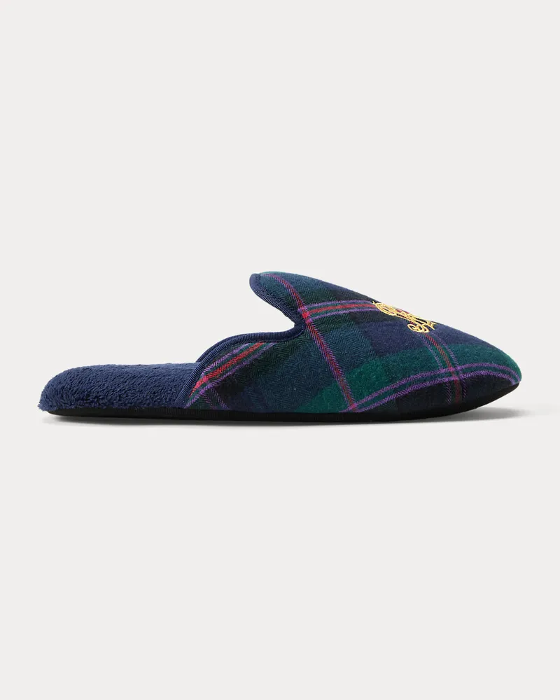 Ralph Lauren Karierte Twill-Slipper mit Monogramm Green