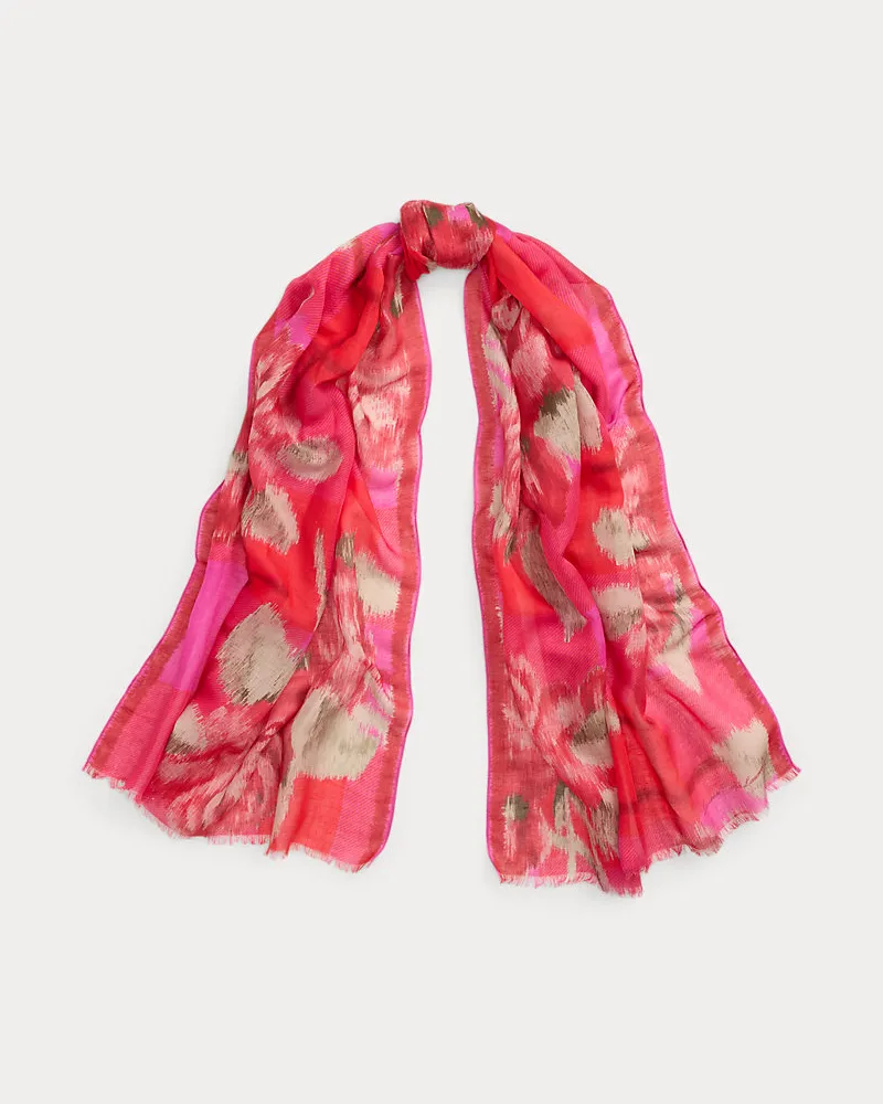 Ralph Lauren Karierter Wickelschal mit Blumenmuster Orange