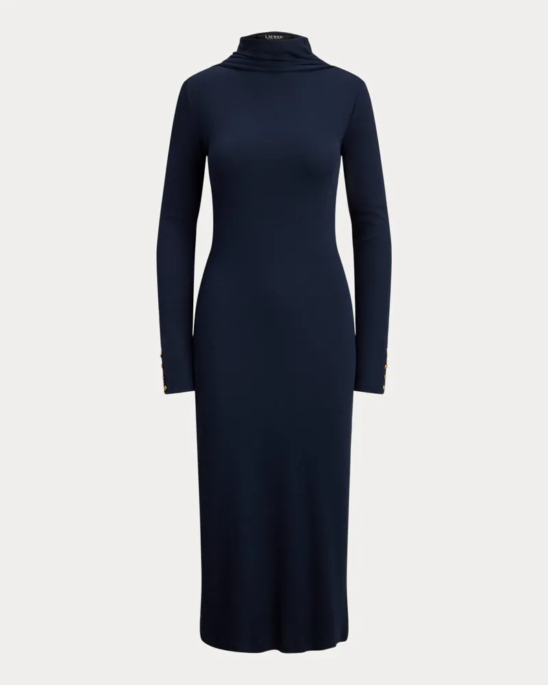 Ralph Lauren Rippenstrickkleid mit Schalbesatz Blue