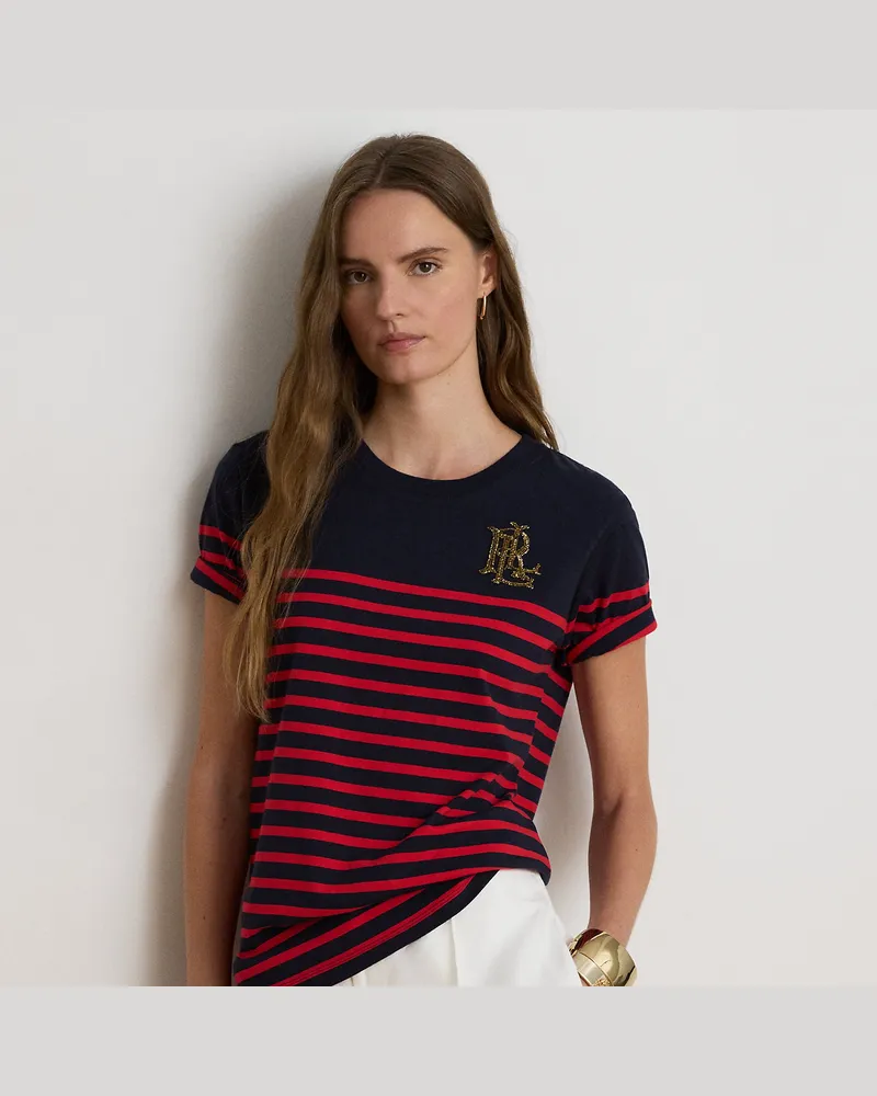 Ralph Lauren Gestreiftes T-Shirt mit Perlenlogo Blue