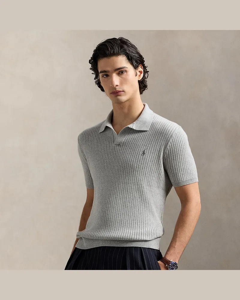 Ralph Lauren Rippenstrickpullover mit Johnny-Kragen Grey