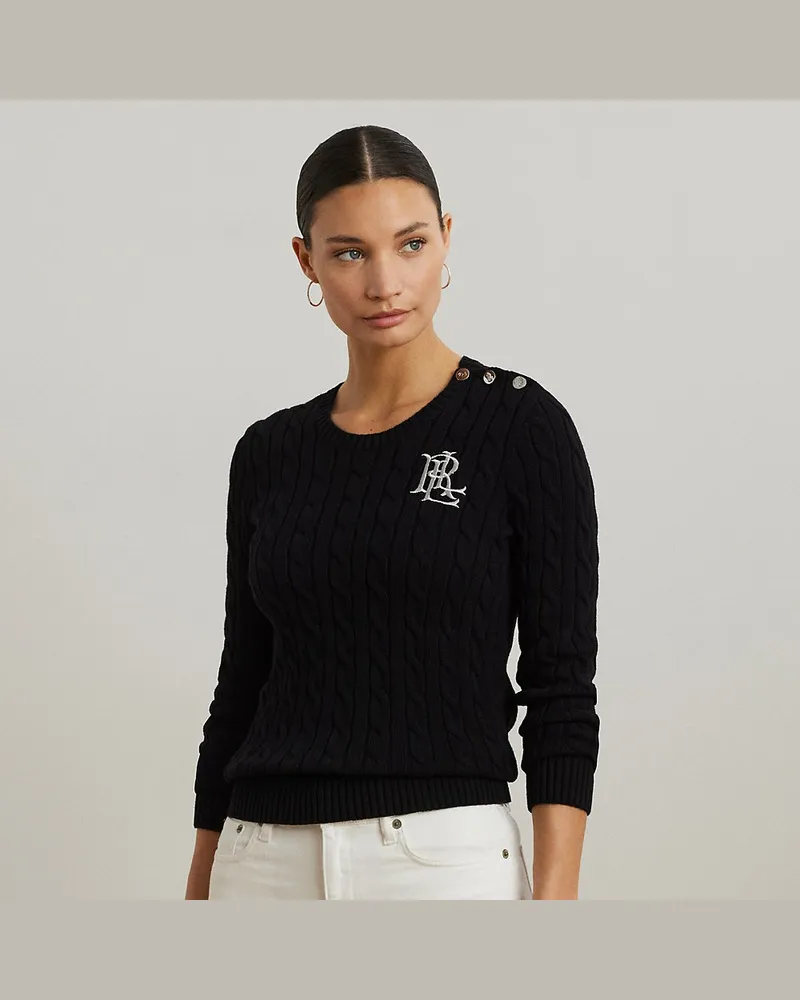 Ralph Lauren Baumwollpullover mit Zopfmuster Black