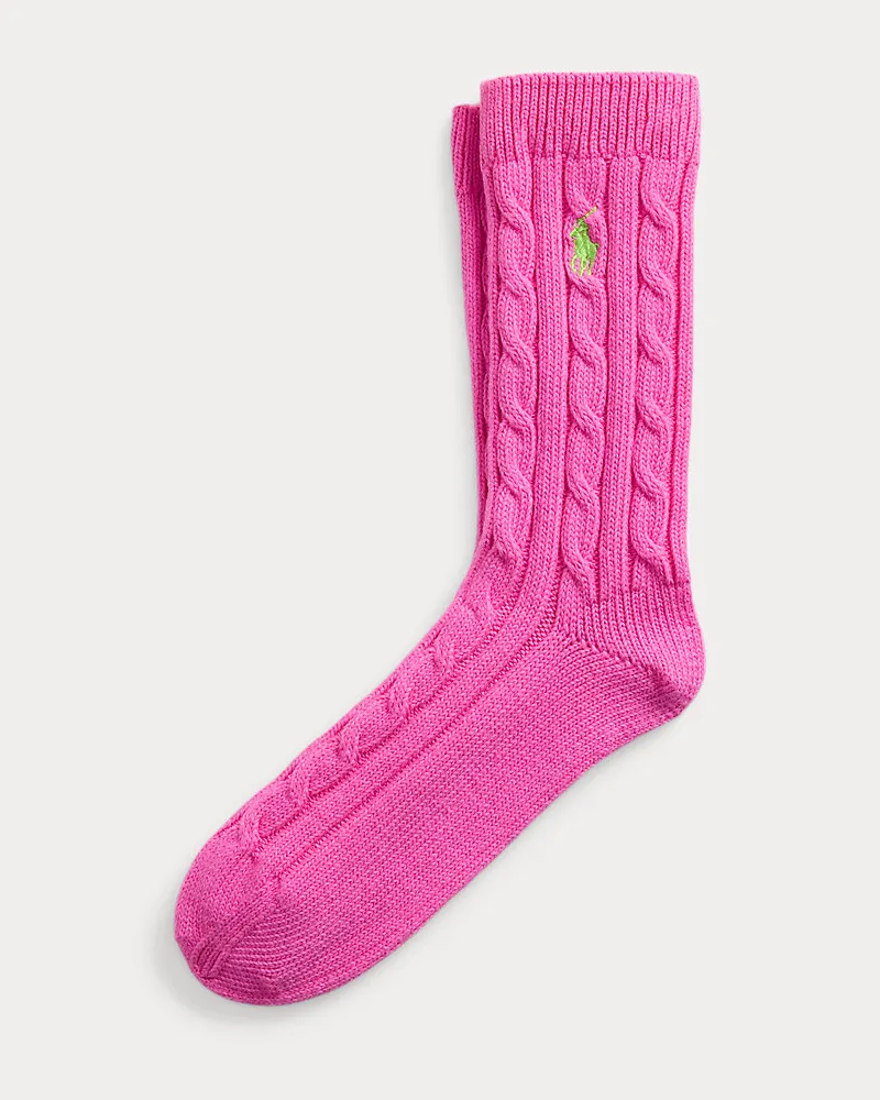 Ralph Lauren Crew-Socken mit Zopfmuster Pink