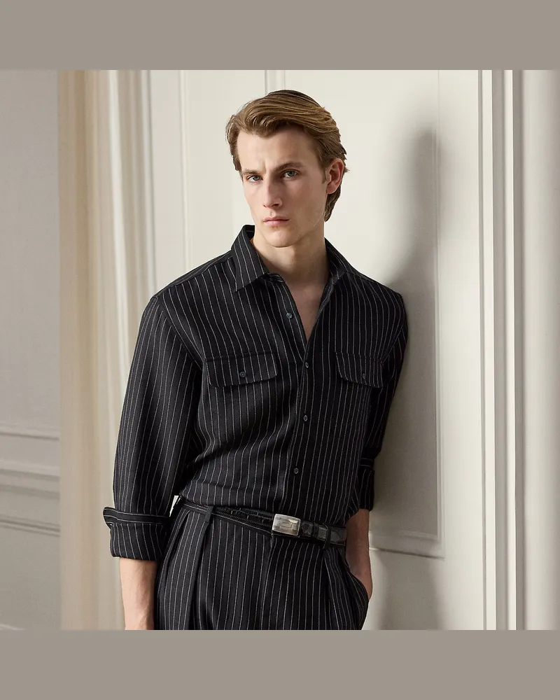Ralph Lauren Nadelstreifenhemd aus Wolle und Leinen Black