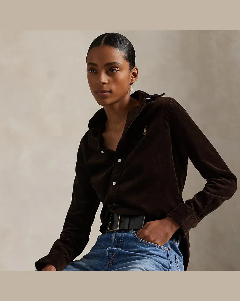 Ralph Lauren Stretch-Slim-Fit Baumwollkordsamthemd Brown