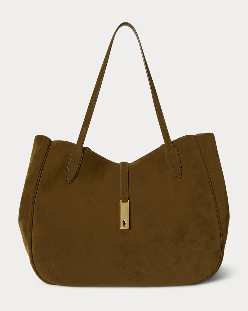 Ralph Lauren Große Tragetasche Polo ID aus Wildleder Green