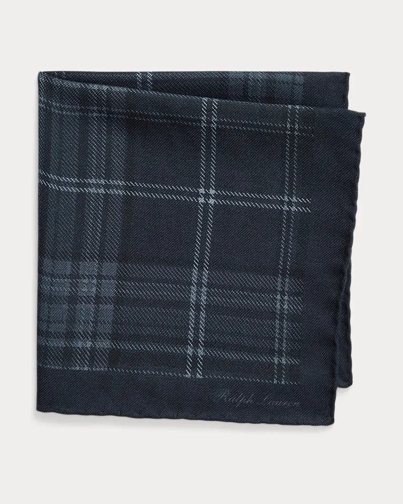 Ralph Lauren Kariertes Kaschmir-Seiden-Einstecktuch Blue