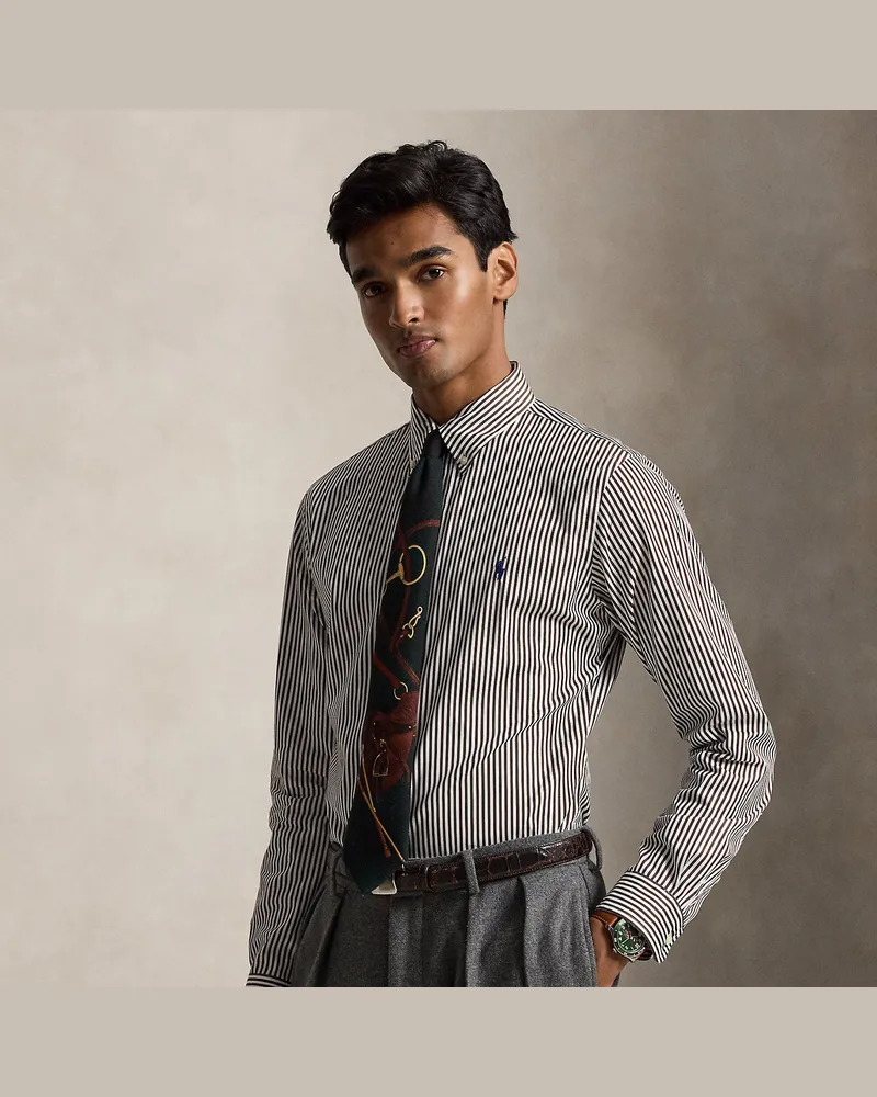 Ralph Lauren Custom-Fit Popelinehemd mit Streifen Brown