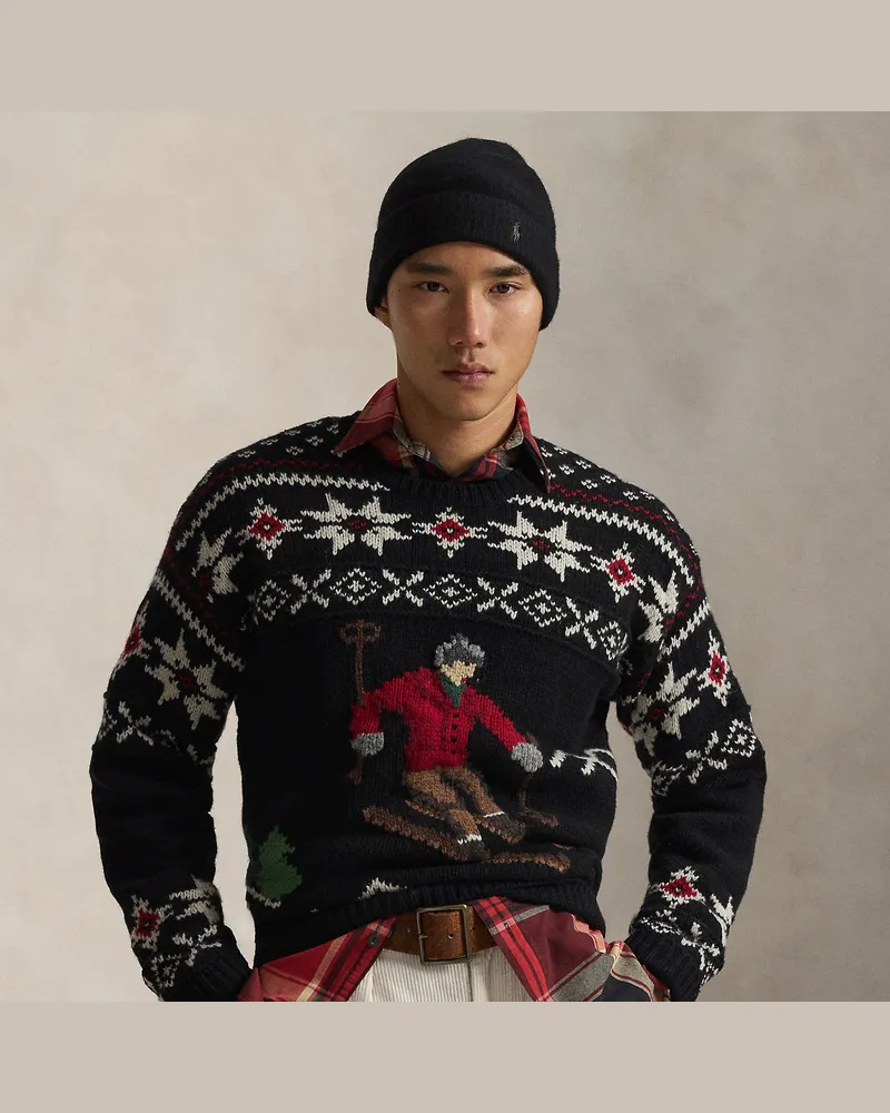 Ralph Lauren Wollpullover mit Skifahrergrafik Black