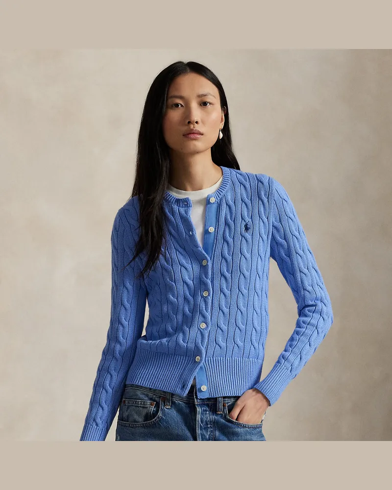 Ralph Lauren Rundhalsstrickjacke mit Zopfmuster Blue