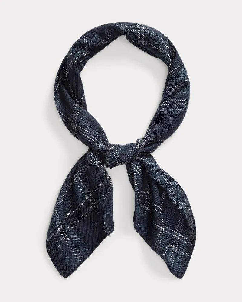 Ralph Lauren Kariertes Seidenhalstuch mit Kaschmir Blue
