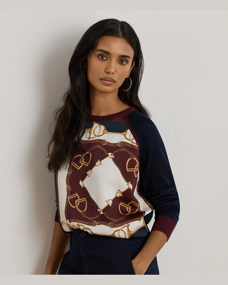 Ralph Lauren Kurzgrößen - Baumwollmix-Pullover mit Reitdruck Blue