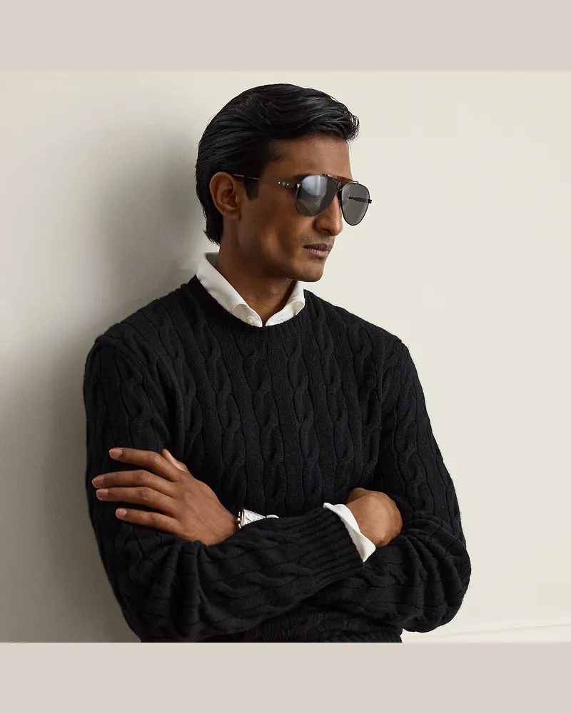 Ralph Lauren Kaschmirpullover mit Zopfmuster Black
