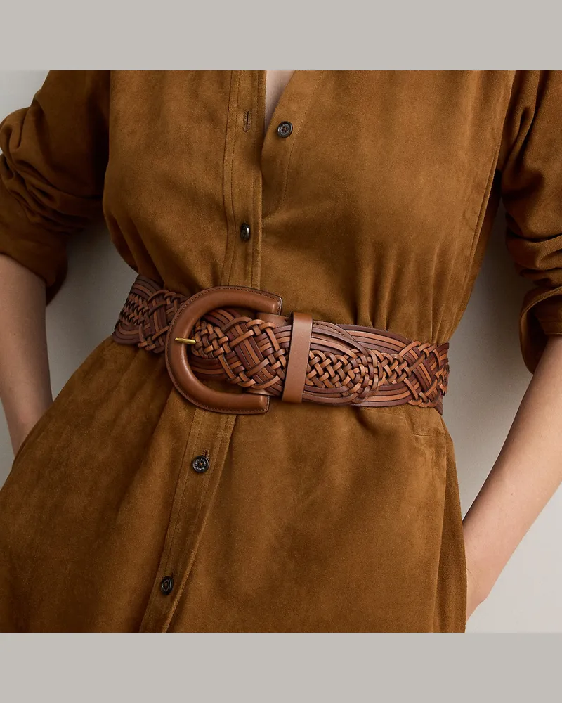 Ralph Lauren Breiter geflochtener Vachetteledergürtel Brown