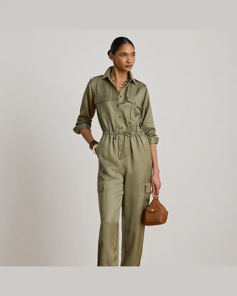 Ralph Lauren Cargo-Jumpsuit aus Shantungseide Green