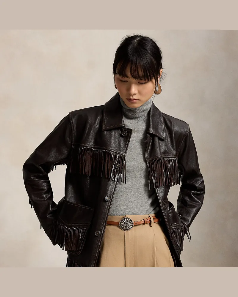 Ralph Lauren Lederhemd mit Fransenbesatz Brown