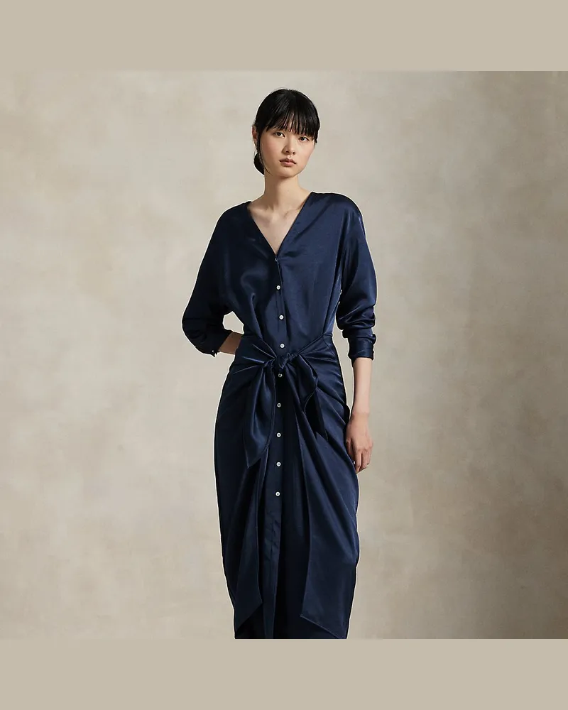 Ralph Lauren Wickel-Hemdkleid aus Satin Blue