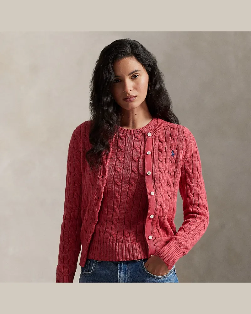 Ralph Lauren Rundhalsstrickjacke mit Zopfmuster Red